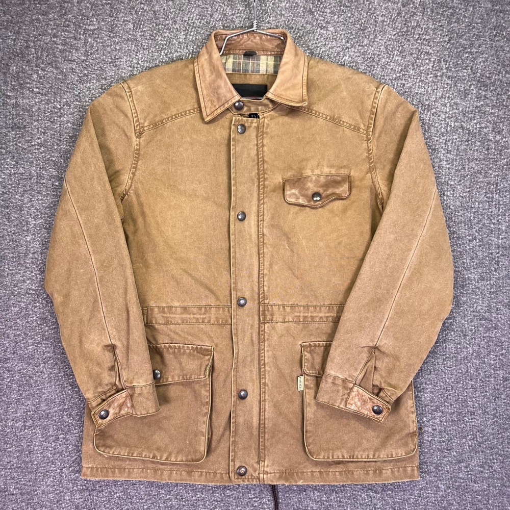 Kakadu Traders Field Jacket Mens M Brown Canvas Leather Trim Outback Workwear